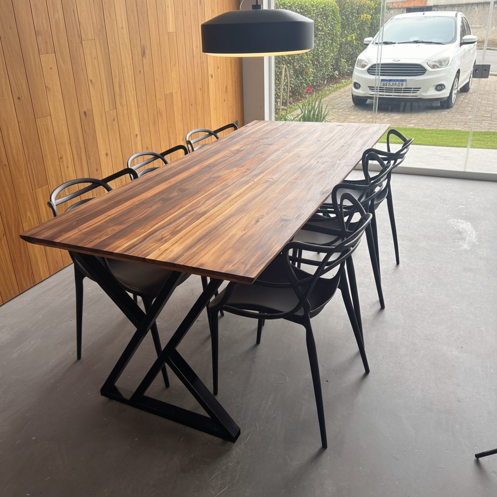 Mesa industrial tom escuro nobre